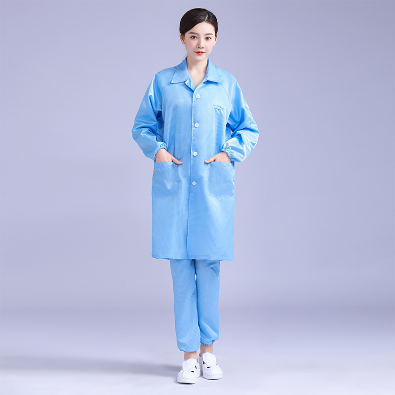 防靜電大褂  網(wǎng)格藍(lán)色 防護(hù)服  無(wú)塵服